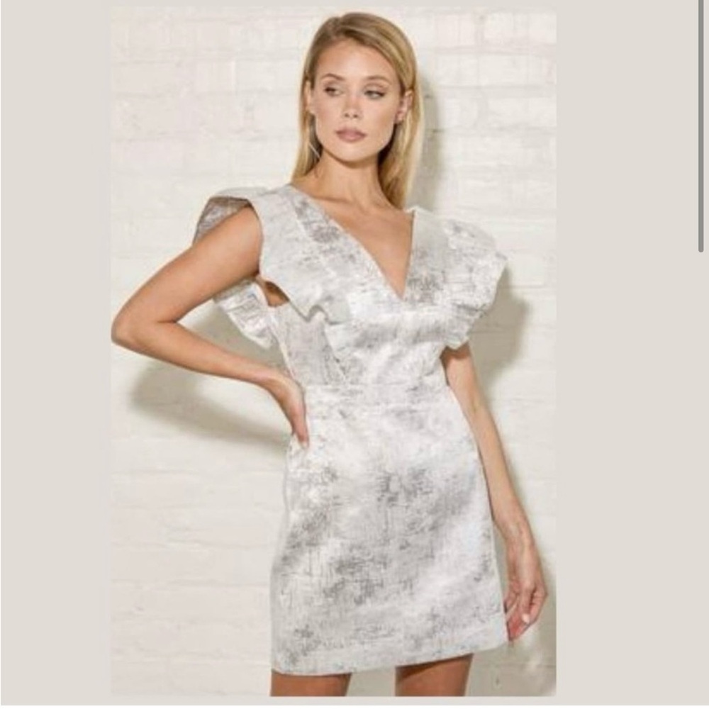 NWT Lulu's Silver Asymmetrical Ruffled Cocktail/ Party Dress